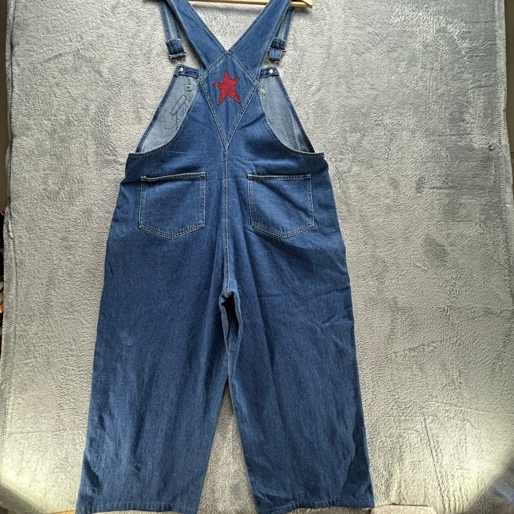 Vintage Denim Overalls Womens XL Birdhouse Patchwork Cottagecore Wide Leg Cotton - Picture 3 of 14